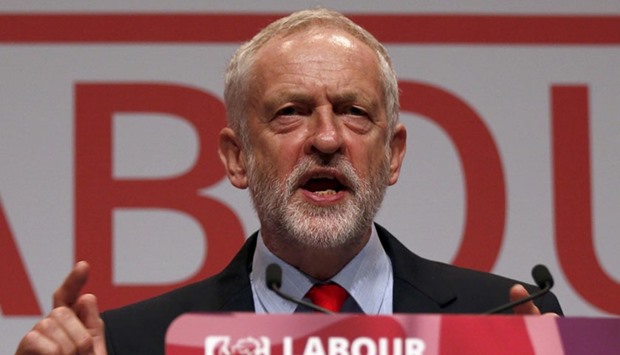The leader of Britain's opposition Labour Party, Jeremy corbyn, speaks after the announcement of his victory in the party's leadership election, in Liverpool.