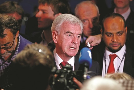 Shadow chancellor of the exchequer, John McDonnell, speaks to journalists after the announcement of Jeremy Corbynu2019s victory.