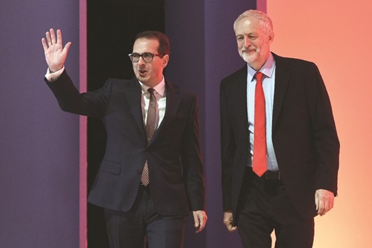 Labour Party leader Corbyn, and leadership contender MP Owen Smith, on stage ahead of the partyu2019s leadership announcement.