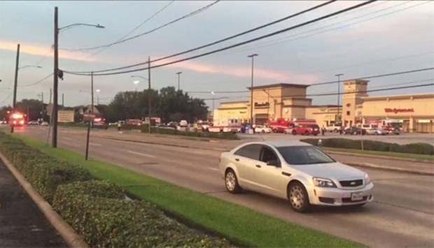 This video frame grab obtained on Monday courtesy of KHOU TV in Houston, Texas shows emergency vehicles at the scene of a shooting.