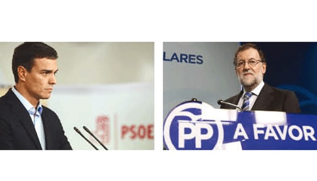 Sanchez: The u2018nou2019 to Mr Rajoy ... has never been more justified. Right: Rajoy at a press conference following the Popular Partyu2019s national executive committee in Madrid yesterday, a day after regional elections in the Basque Country and Galicia.