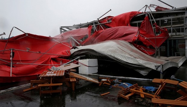 Damaged building is see as Typhoon Megi hits Hualien