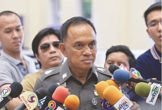 Bangkok police chief Sanit Mahathavorn speaking to the media in Bangkok on recent police action on a passport forgery ring.
