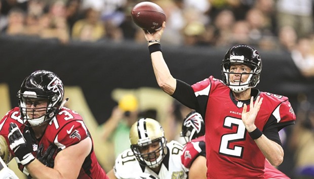 Atlanta Falcons quarterback Matt Ryan (R) makes a throw against the New Orleans Saints in the second quarter at the Mercedes-Benz Superdome. PICTURE: USA TODAY Sports