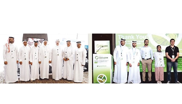 Top Qafco executives with GPCA officials among others at the convention held in Dubai. Right: Qafco-sponsored Qatari students at the convention.