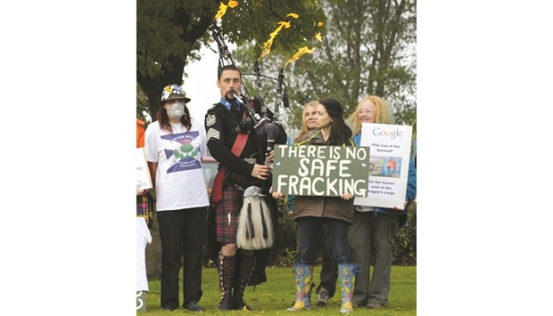 Demonstrators protest against fracking outside Grangemouth as the first shipment of shale gas from the United States arrived in Britain yesterday.