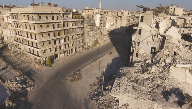 Damaged buildings in a rebel-held area of Aleppo.
