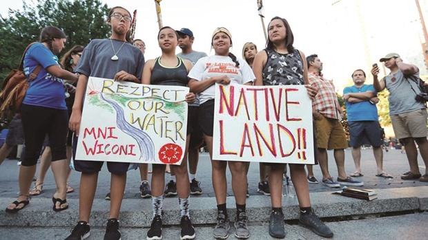Native American children participate in the Stop The Dakota Access Pipeline protest.