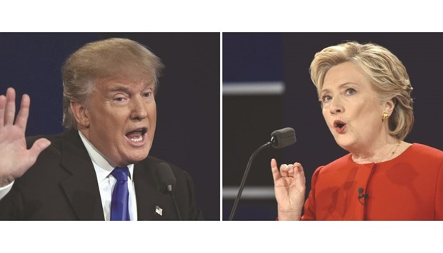 Donald Trump and Hillary Clinton speaking during the first presidential debate at Hofstra University in Hempstead, New York on September 26.