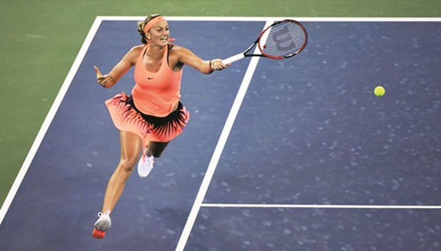 Petra Kvitova of the Czech Republic en route to her win over Angelique Kerber of Germany at the Wuhan Open, in Chinau2019s central Hubei province yesterday. (AFP)