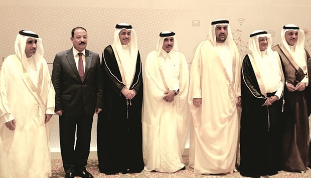 HE the Minister of Transport and CommunicationsJassim Seif Ahmed al-Sulaiti with others at the Abu Dhabi meeting.