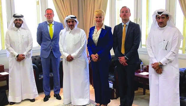 From left: QDB CEO Abdulaziz bin Nasser al-Khalifa, professor Dr Niclas Adler, Qatar Central Bank Governor HE Sheikh Abdullah bin Saud al-Thani, ambassador Ewa Polano, deputy head of mission Gustaf Hannerz, and a representative from QCB after a meeting. PICTURE: Swedish embassy.