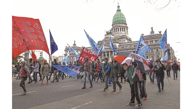 Trade unionists from around Argentina take part in a protest in Buenos Aires on Friday.