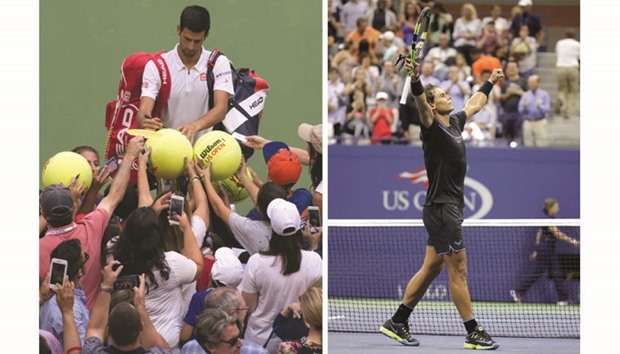 Novak Djokovic of Serbia signs autographs for fans after Mikhail Youzhny of Russia retired injured on Friday.  Rafael Nadal of Spain celebrates after winning his third round match against Andrey Kuznetsov of Russia on Day Five of the 2016 US Open at the USTA Billie Jean King National Tennis Center on Friday.