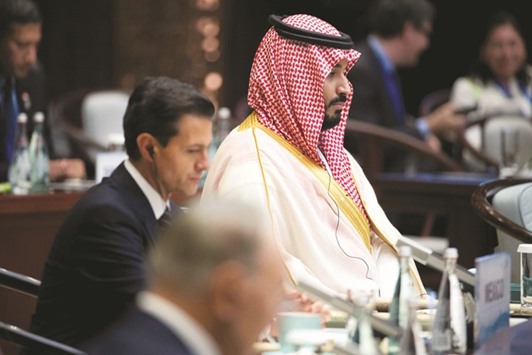 Saudi Arabian Deputy Crown Prince Mohammed bin Salman (right) attends the G20 Summit, in Hangzhou, China yesterday.
