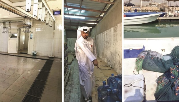 Preparations have been made at the Al Khor slaughterhouse for the Eid al-Adha rush.  Inspection at the building where food items were stored in violation of rules. Right: A violation was reported for using nylon fishing nets.