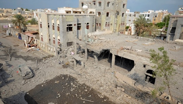 A view of the site of a Saudi-led air strike in the Red Sea port city of Houdieda, Yemen