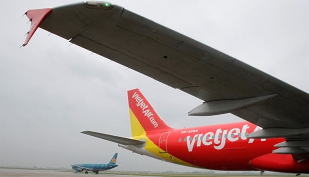 A VietJet A320 airplane is seen while parking before departure