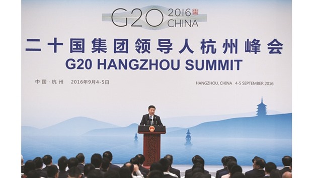 Chinau2019s President Xi Jinping delivering his closing statement for the just-concluded G20 summit in Hangzhou on September 5.