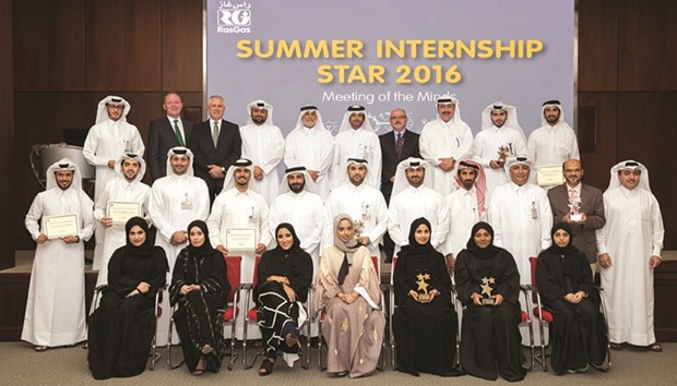 RasGas CEO Hamad Mubarak al-Muhannadi with senior management and interns of the RasGas Summer Internship Star Competition 2016.