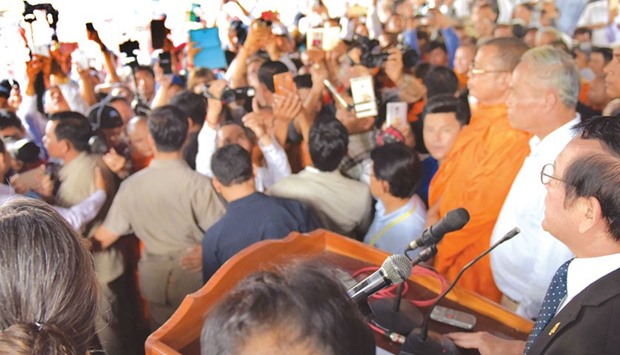 Sokha making an appearance to rally his supporters yesterday.