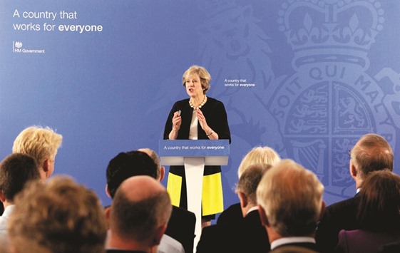 Prime Minister Theresa May delivers a speech at the British Academy in London yesterday.