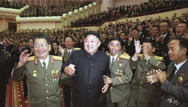 North Korean leader Kim Jong-un attending an art performance dedicated to nuclear scientists and technicians, who worked on a hydrogen bomb which the regime claimed to have successfully tested, at the Peopleu2019s Theatre in Pyongyang.