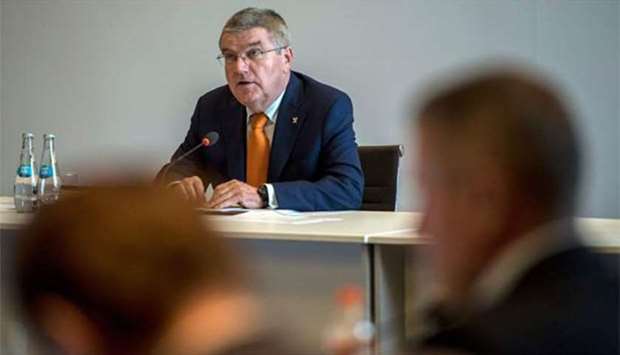 International Olympic Committee President Thomas Bach speaks during an IOC session in Lima on Monday.