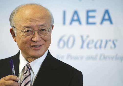 International Atomic Energy Agency (IAEA) Director General Yukiya Amano addresses a news conference during a board of governors meeting at the IAEA headquarters in Vienna, yesterday.
