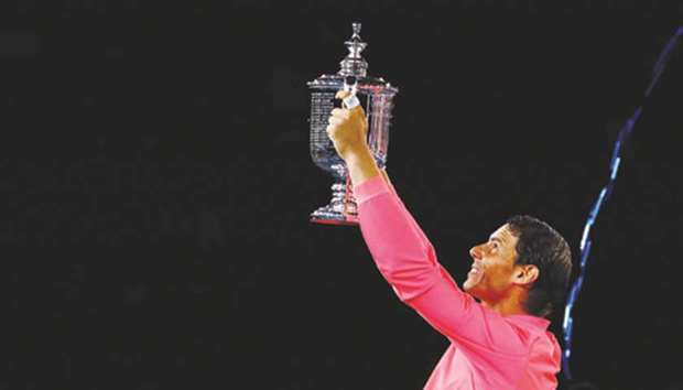 Rafael Nadal of Spain holds the US Open trophy after defeating Kevin Anderson of South Africa in the final on Sunday.