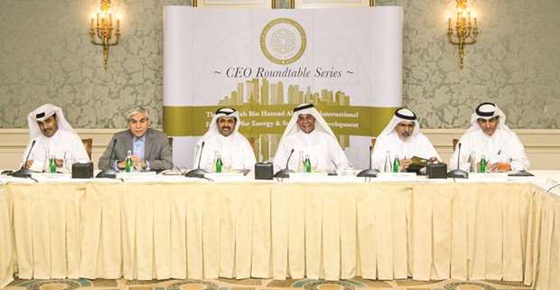 HE al-Attiyah, HE al-Sada among other dignitaries at the Quarterly CEO Roundtableu2019 hosted by The Abdullah Bin Hamad Al-Attiyah International Foundation for Energy and Sustainable Development in Doha yesterday.