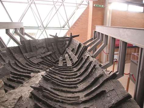The remains of a rescue ship that supposedly belonged to the fleet commanded by Pliny the Elder to rescue people from the volcano eruption that destroyed Pompeii is on display at  Romeu2019s National Historic Museum of Healthcare Art.