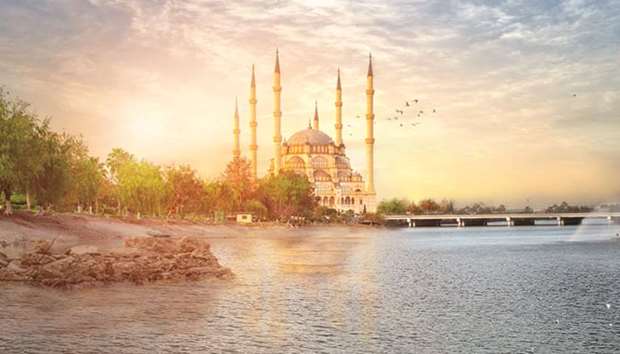 The Central Mosque in Adana and Stone Bridge.