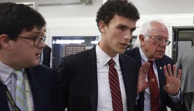 US Sen. Bernie Sanders (I-VT) declines to speak with a reporter