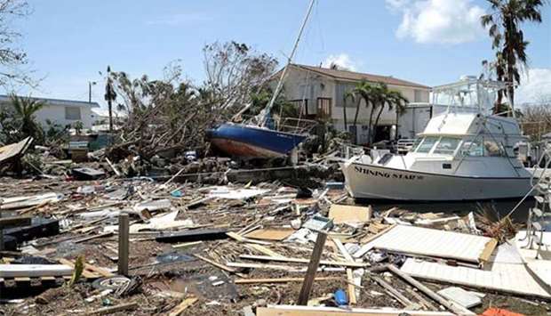 Boats, cars and other debris clog waterways in the Florida Keys two days after Hurricane Irma slammed into the state, in Marathon, Florida.