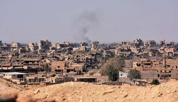 A general view of the eastern Syrian city of Deir Ezzor on September 11, 2017 as Syrian government forces continue to press forward with Russian air cover in the offensive against Islamic State group jihadists across the province.