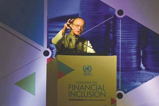 Finance Minister Arun Jaitley speaks at a meeting on financial inclusion organised by the UN in New Delhi yesterday.