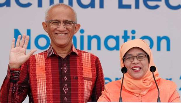 Singapore's President-elect Halimah Yacob and her husband Mohammed Abdullah Alhabshee