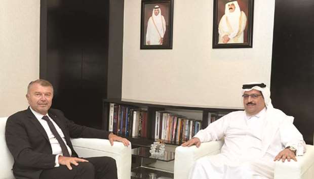 The ambassador of Ecuador, Kabalan Abisaab, paid a visit to the Gulf Times office yesterday and met with Editor-in-Chief Faisal Abdulhameed al-Mudahka. Al-Mudahka wished Abisaab, who will be leaving Qatar shortly at the end of his tour of duty to Qatar, further success in his career. He also thanked the Ecuadorian envoy for helping to improve bilateral relations with Qatar. The editor-in-chief said Qatar is keen to enhance ties with Ecuador as well as the whole of South America. Abisaab thanked al-Mudahka for the contribution and co-operation extended to him by Gulf Times during his tenure in Qatar.