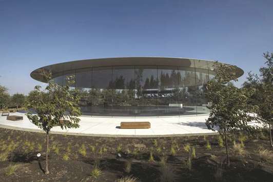 A view of the Steve Jobs Theater on Apple campus in Cupertino, California. u201cApple Park has been built to reflect Appleu2019s values for technology and the environment,u201d chief executive Tim Cook said after paying tribute to late Apple co-founder Steve Jobs at the first-ever media event at the new campus on Tuesday.
