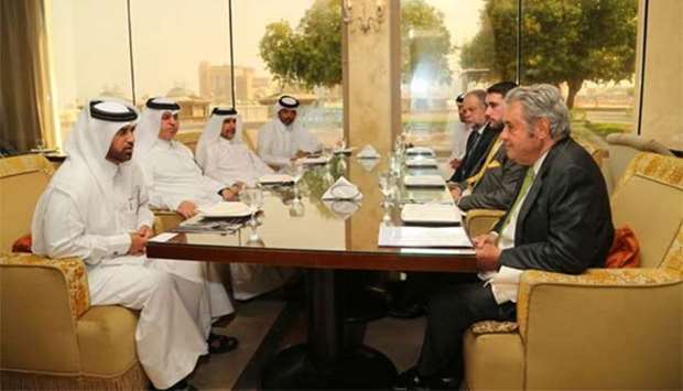 The Duke of Seville Francisco de Borb?n y Escasany (right) and members of his delegation are seen with Katara general manager Dr Khalid bin Ibrahim al-Sulaiti and other officials during Thursday's luncheon at Katara.
