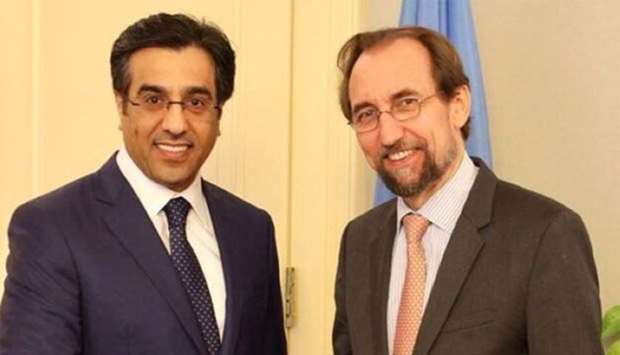 NHRC Chairman Dr Ali bin Samikh al-Marri with UN High Commissioner for Human Rights Prince Zeid bin Ra'ad bin al-Hussein in Geneva.