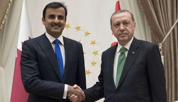 His Highness the Emir Sheikh Tamim bin Hamad al-Thani meets Turkish President Recep Tayyip Erdogan in Ankara on Thursday.
