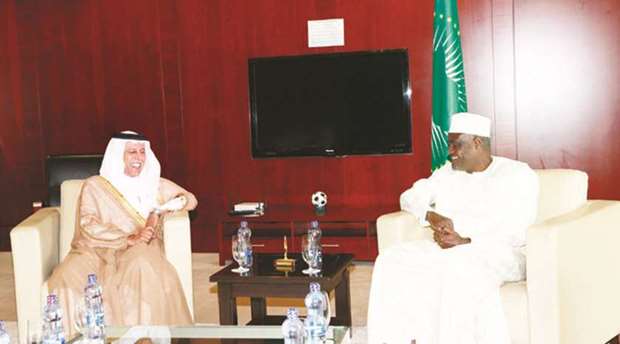 HE the Deputy Prime Minister and Minister of State for Cabinet Affairs Ahmed bin Abdullah bin Zaid al-Mahmoud with Chairperson of the African Union Commission Moussa Faki Mohamed in Addis Ababa.