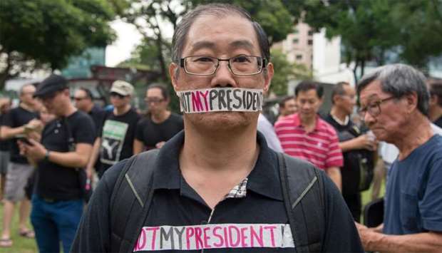 A protest against the walkover victory of Halimah Yacob as Singapore's President at Hong Lim Park in Singapore