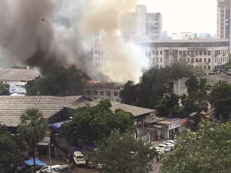 Smoke billows from the iconic R K Films and Studios in Chembur in Mumbai yesterday.