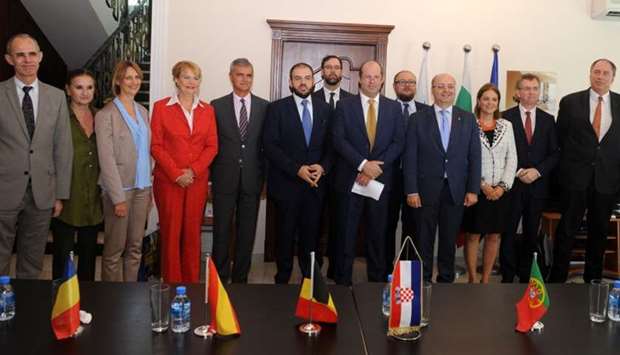 Ambassadors and officials of various European embassies in Doha at a press conference held at the Bulgarian mission. PICTURE: Shemeer Rasheed