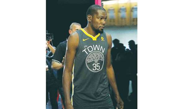 Kevin Durant of the Golden State Warriors in the new jersey during the unveiling of the new NBA partnership with Nike in Los Angeles, California. (Getty Images/AFP)