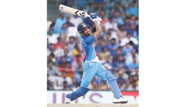 Indiau2019s Hardik Pandya hits a six in Chennai yesterday.
