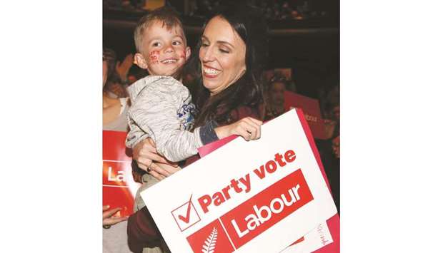 Leader of the Labour Party Jacinda Ardern has photos taken with supporters at a Labour Party rally ahead of New Zealandu2019s general election next week, in Hamilton.